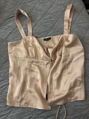 Dynamite Nude Satin Tie-Front Cami